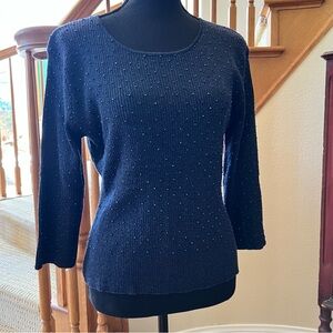 Christine Phillipe Vtg 1997 Beaded Cotton/Metallic Long Sleeve Sweater Sz Large